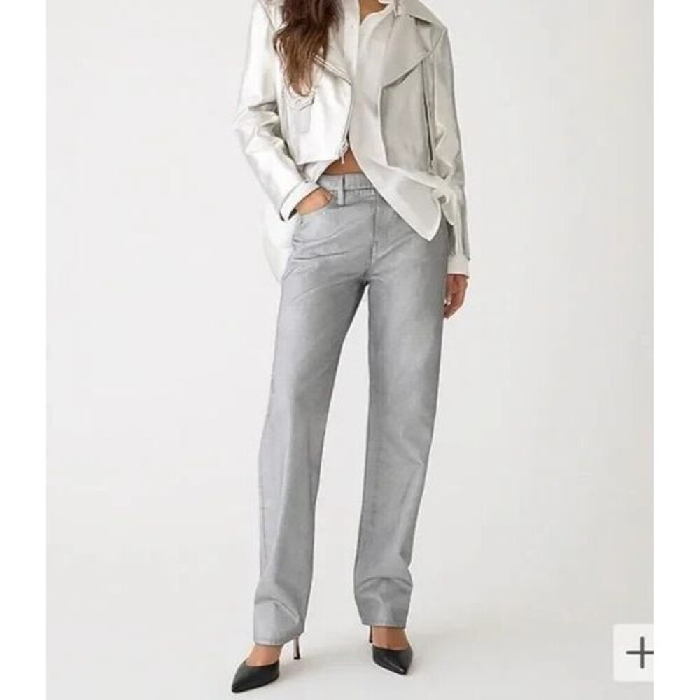 J. Crew Silver Metallic Foil Waxed Coated Jeans Womens 27 Silver Surfer